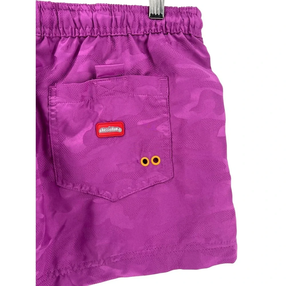 AussieBum Swim Trunks Mens Medium Purple Camo Lined Drawstring Pockets Beach‎